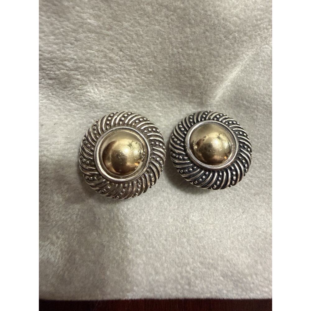 RETIRED James Avery Sterling Silver 14k Gold Round Omega Earrings Swirl Clip On